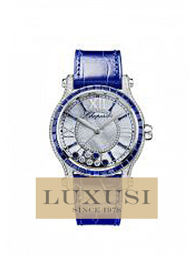 CHOPARD ราคา HAPPY DIAMONDS HAPPY SPORT 274891-1003 HAPPY SPORT 36 MM AUTOMATIC WATCH 18-CARAT WHITE GOLD, BLUE SAPPHIRES AND DIAMONDS